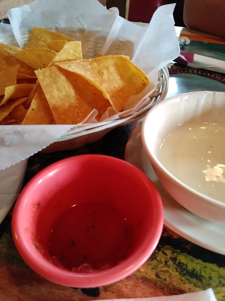 Chips Salsa and Queso Dip